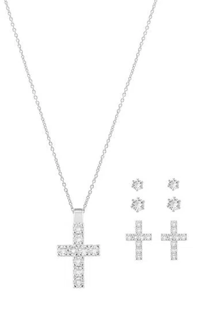 Danecraft Cross Pendant & Earrings Set In Silver