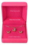 Danecraft Cubic Zirconia Butterfly Pendant Necklace & Stud Earrings Set In Gold