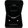 Danecraft Cubic Zirconia Heart Pendant Necklace & Stud Earrings Set In Silver