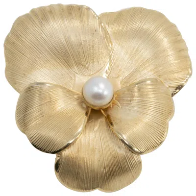 Pre-owned Danecraft Flower Pin Brooch, Textured Gold And Cultured Pearl