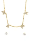 Danecraft Mama Necklace & Cubic Zirconia Stud Earrings Set In Gold