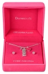 Danecraft Mama Necklace & Cubic Zirconia Stud Earrings Set In Silver