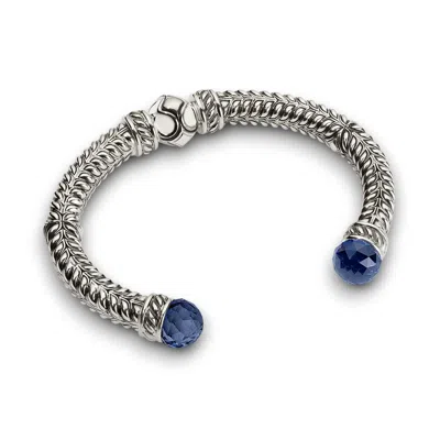 Daneila Léon Silver / Blue Persian Shield Women's Cuff With Lab Blue Sapphire & Ivory-color Enamel In Multi