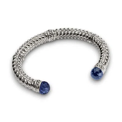 Daneila Léon Silver / Blue Persian Shield Women's Cuff With Lab Blue Sapphire In Multi