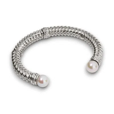 Daneila Léon Silver Persian Shield Women's Cuff With Fresh Water Pearls