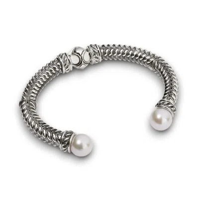Daneila Léon Silver Persian Shield Women's Cuff With Fresh Water Pearls & Ivory-colored Enamel