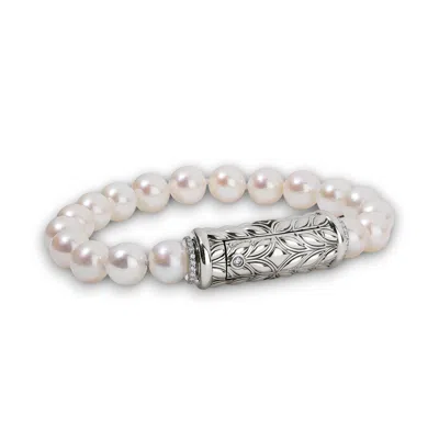 Daneila Léon Silver Persian Shield Women's Natural Diamond & Fresh Water Pearl Bracelet Strand