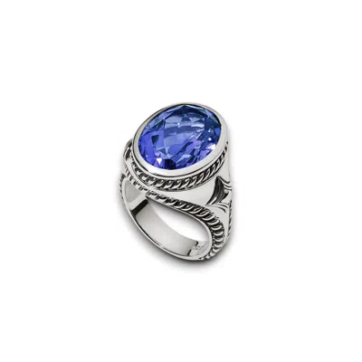 Daneila Léon Women's Blue / Silver Persian Shield Unisex Signet Blue Sapphire Ring In Metallic