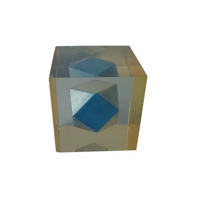 Pre-owned Danese Milano Enzo Mari, Rare Resin Cube, Sculpture, Paperweight, With Polyhedral Inside In Gray