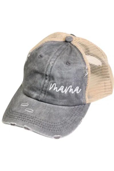 Dani & Em Women's Mama Embroidered Distressed Cap In Grey