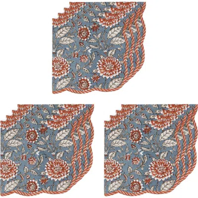 Danica Brands Dahlia Block Print Napkins In Blue
