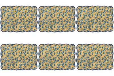 Danica Brands Fan Flower Block Print Kantha Placemat In Blue