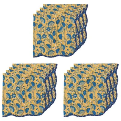 Danica Brands Fan Flower Block Print Napkins In Blue