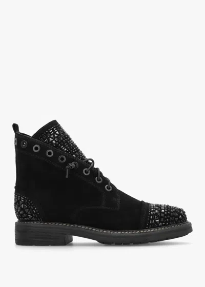 Daniel Angel Black Suede Diamante Embellished Ankle Boots