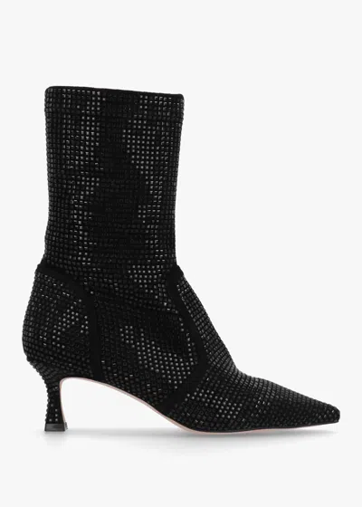 Daniel April Black Crystal Embellished Kitten Heel Ankle Boots In Black Fabric