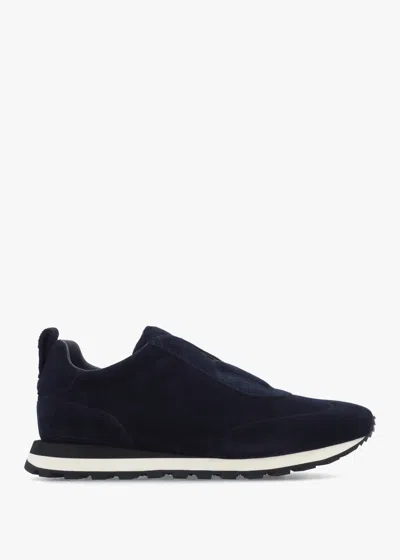 Daniel Aslip Navy Suede Trainers In Black