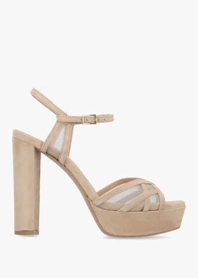 Daniel Avermesh Beige Suede Platform Heeled Sandals In Brown