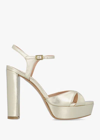 Daniel Avernew Gold Leather Platform Heeled Sandals In Gray