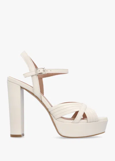 Daniel Avery Cream Leather Platform Heeled Sandals In Camel Leather