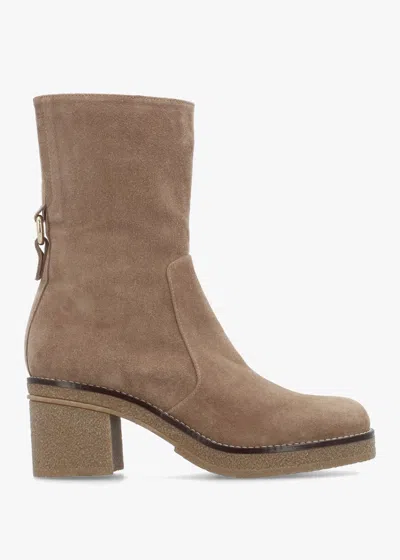 Daniel Beige Suede Block Heel Calf Boots In Multi