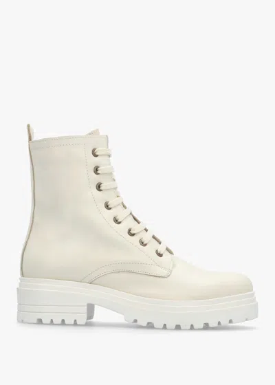 Daniel Bicky Off White Leather Lace Up Ankle Boots