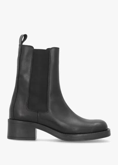 Daniel Black Leather Curved Square Toe Block Heel Chelsea Boots