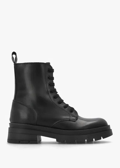 Daniel Black Leather Lace Up Biker Boots