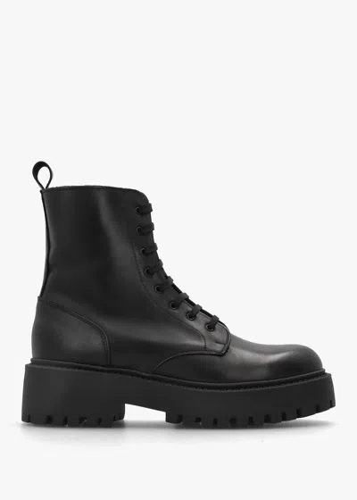 Daniel Black Leather Lace Up Chunky Ankle Boots