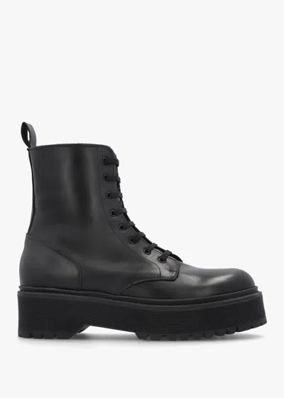 Daniel Black Leather Slab Sole Ankle Boots