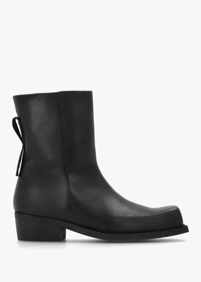 Daniel Black Leather Square Toe Stacked Heel Ankle Boots