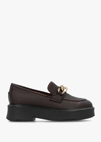 Daniel Brown Pebbled Leather Chunky Link Chain Loafers In Multi