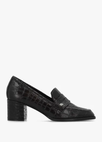 Daniel Brown Python Leather Block Heel Loafers In Multi