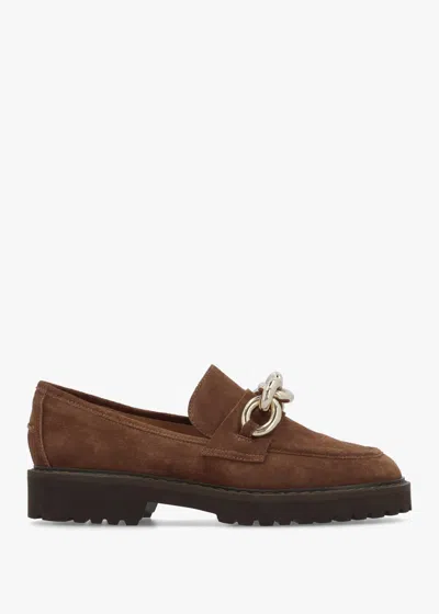 Daniel Brown Suede Link Chain Loafers In Animal Print