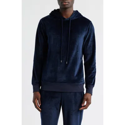 Daniel Buchler Angled Stripe Velour Pajama Hoodie In Blue