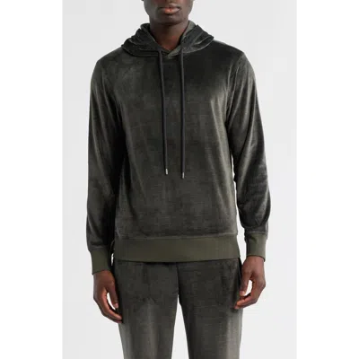 Daniel Buchler Angled Stripe Velour Pajama Hoodie In Gray