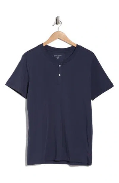 Daniel Buchler Lightweight Short Sleeve Sleep Henley In Blue