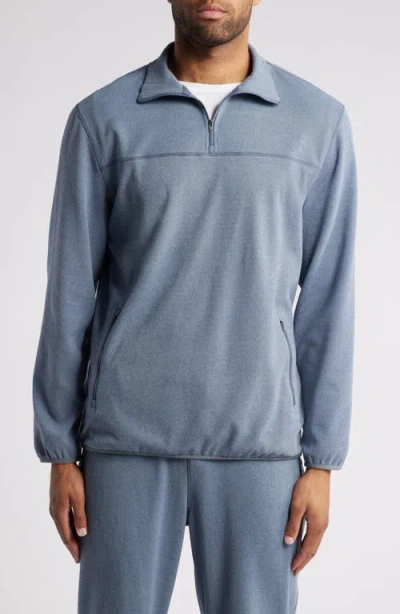 Daniel Buchler Piqué Knit Quarter Zip Lounge Top In Blue Flats