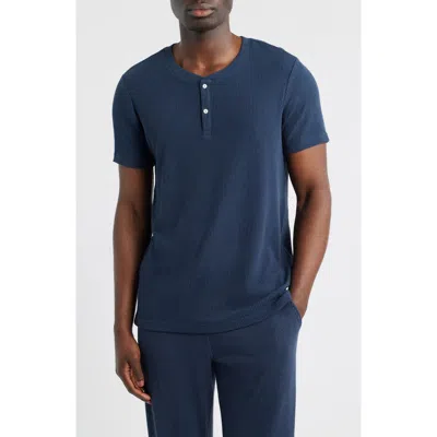 Daniel Buchler Ribbed Henley Pajama T-shirt In Blue
