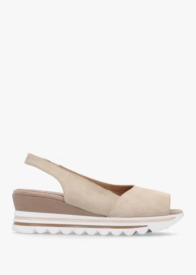 Daniel Canna Beige Suede Peep Toe Wedge Sandals