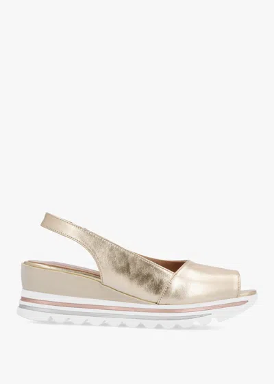Daniel Canna Gold Leather Peep Toe Wedge Sandals