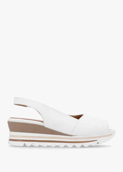 Daniel Canna White Leather Peep Toe Wedge Sandals