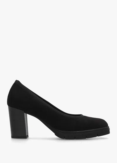 Daniel Carrie Black Suede Block Heel Court Shoes