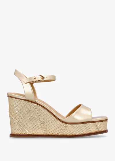 Daniel Chalk Gold Leather Stitch Detail Wedge Sandals