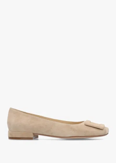Daniel East Beige Suede Buckle Trim Flat Pumps In Brown