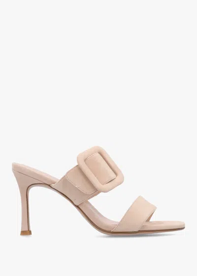 Daniel Eilish Nude Suede Buckle Heeled Mules In Neutral