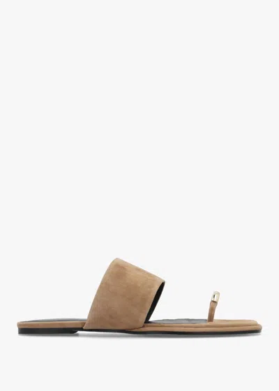 Daniel Eloop Beige Suede Ring Toe Post Flat Sandals In Brown
