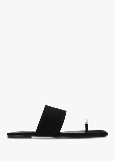 Daniel Eloop Black Suede Ring Toe Post Flat Sandals