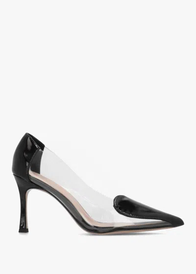 Daniel Elove Perspex Black Leather Heart Toe Cap Court Shoes