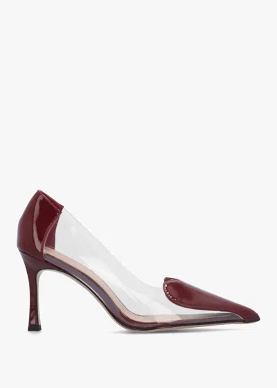 Daniel Elove Perspex Burgundy Leather Heart Toe Cap Court Shoes In Red