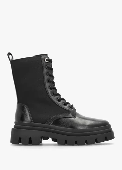 Daniel Emily Black Leather & Textile Biker Boots